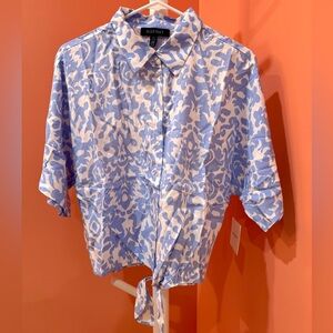 Ellen Tracy Baby Blue Damask Blouse